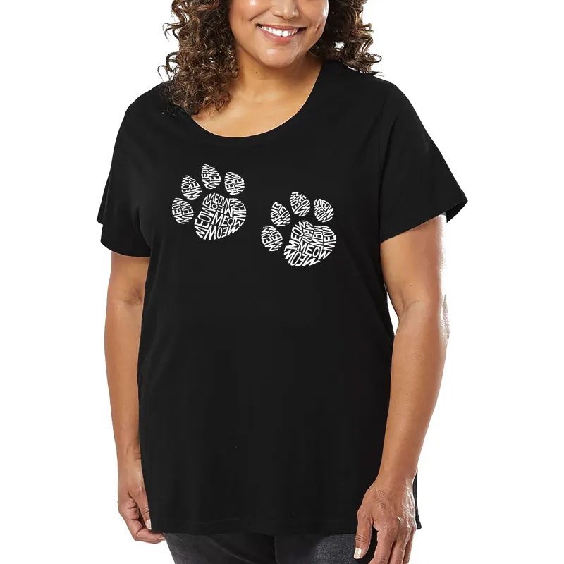 Women's Plus Size Word Art T-shirt - Meow Cat Prints sold by LA Pop Art