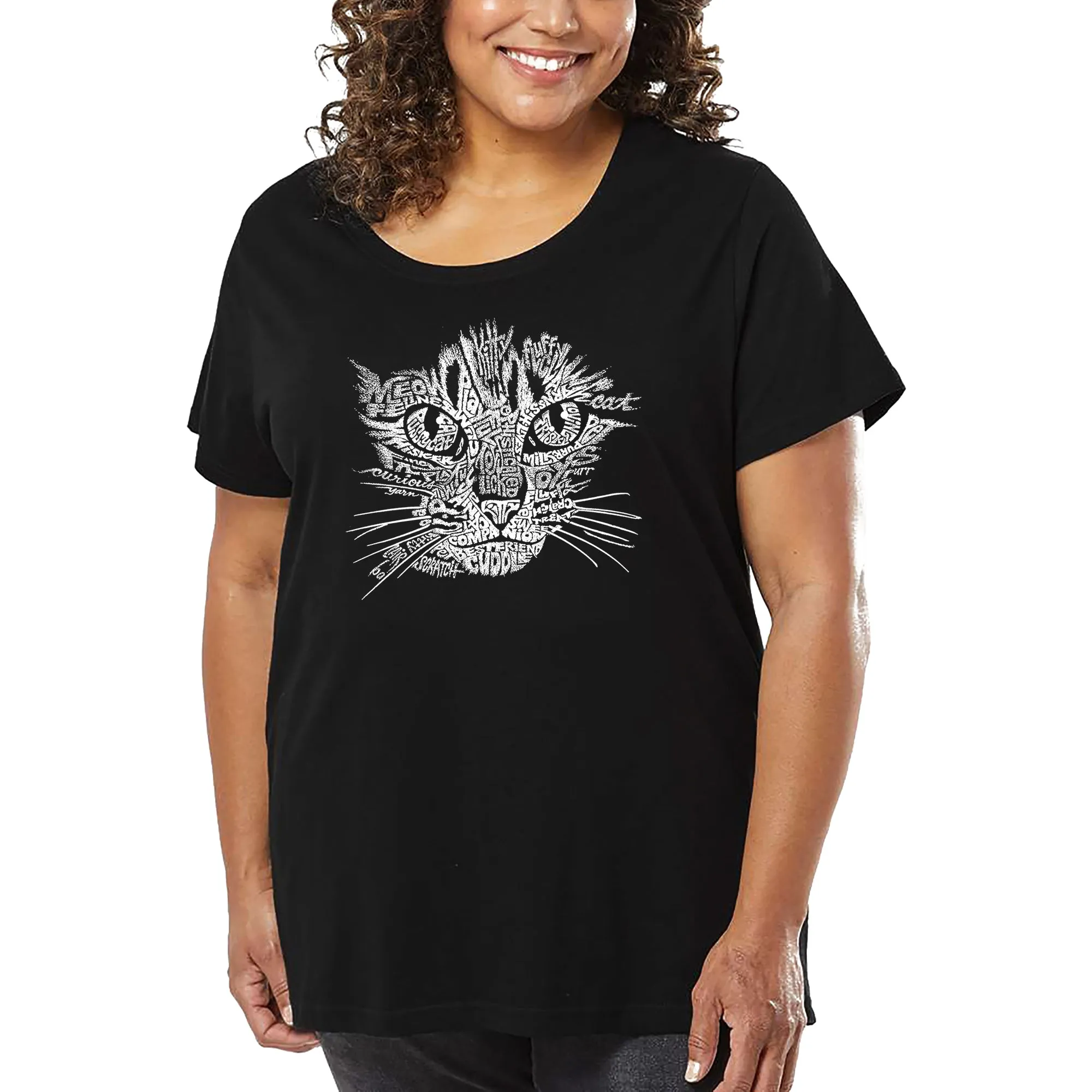 Women's Plus Size Word Art T-shirt - Cat Face sold by LA Pop Art