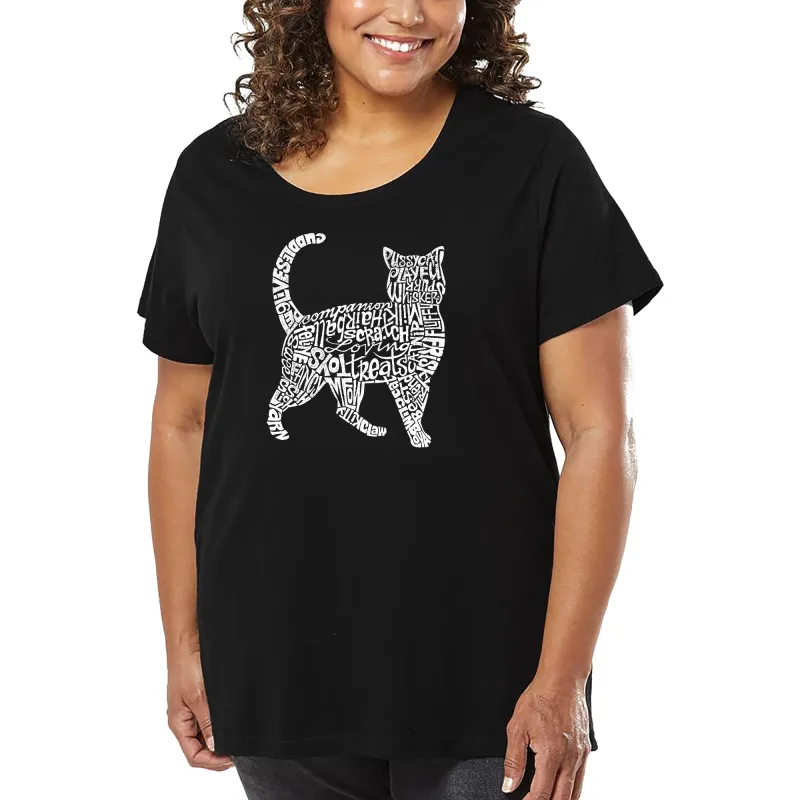 Women's Plus Size Word Art T-shirt - Cat sold by LA Pop Art