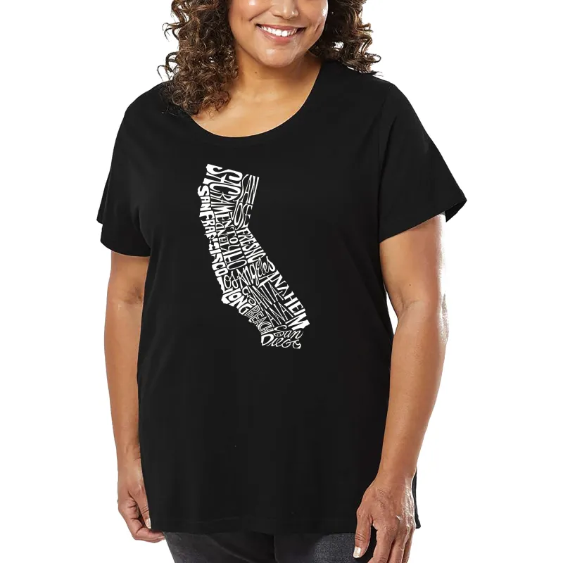 Women's Plus Size Word Art T-shirt - California State sold by LA Pop Art