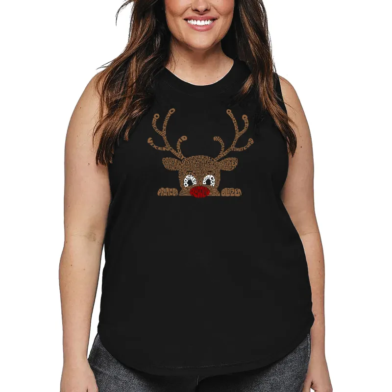 Peeking Reindeer - Women's Plus Size Word Art Tank Top sold by LA Pop Art