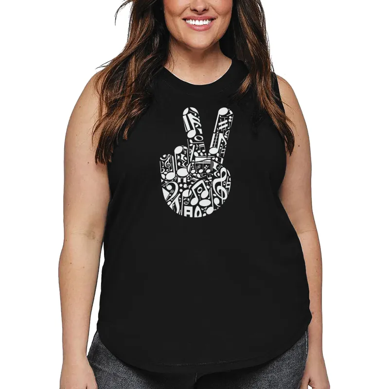 Peace Finger Notes - Women's Plus Size Word Art Tank Top sold by LA Pop Art