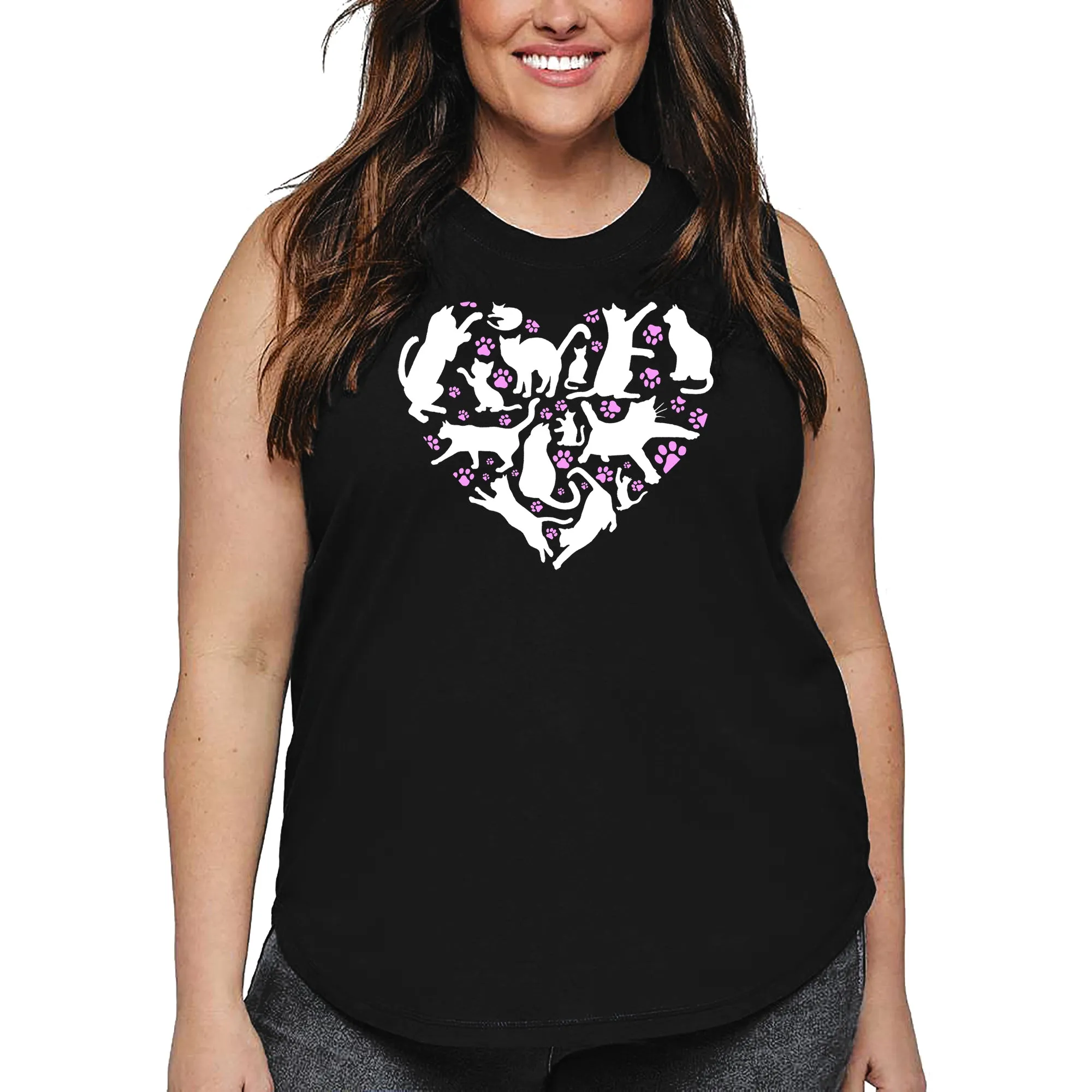 Cat Heart - Women's Plus Size Word Art Tank Top sold by LA Pop Art