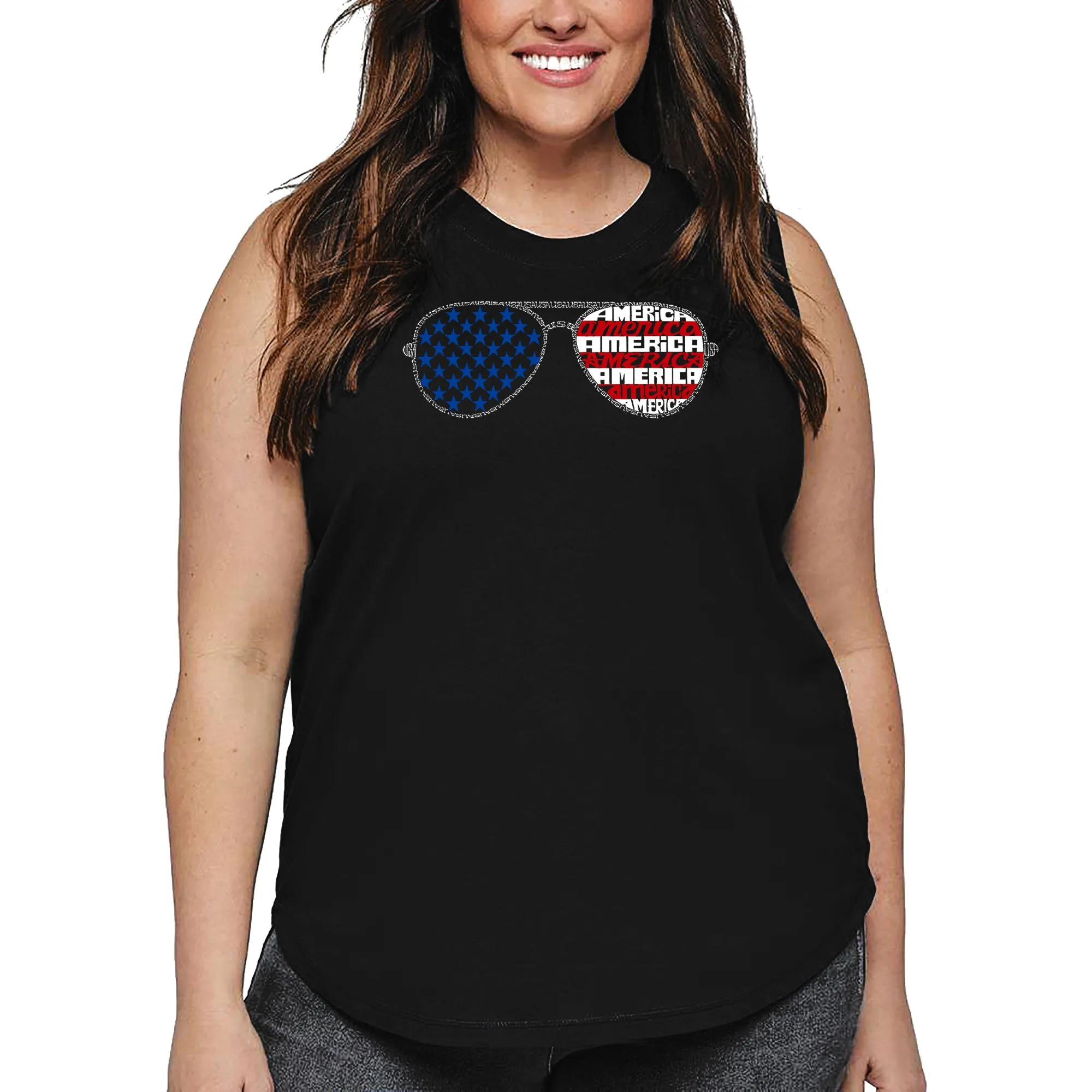 Americana Sunglasses - Women's Plus Size Word Art Tank Top sold by LA Pop Art