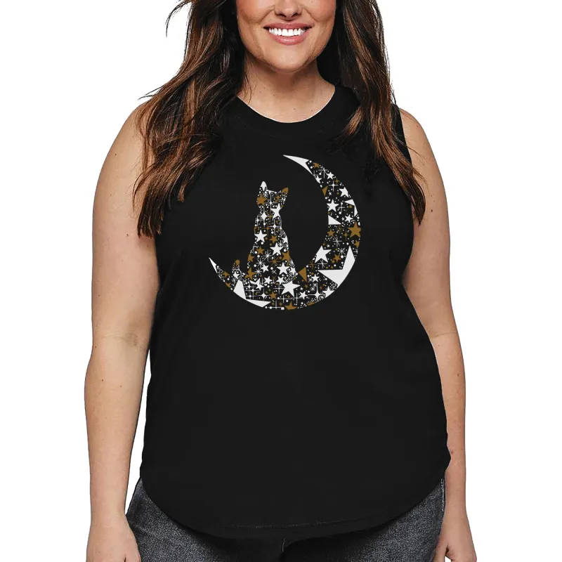 Cat Sitting On Moon - Women's Plus Size Word Art Tank Top sold by LA Pop Art