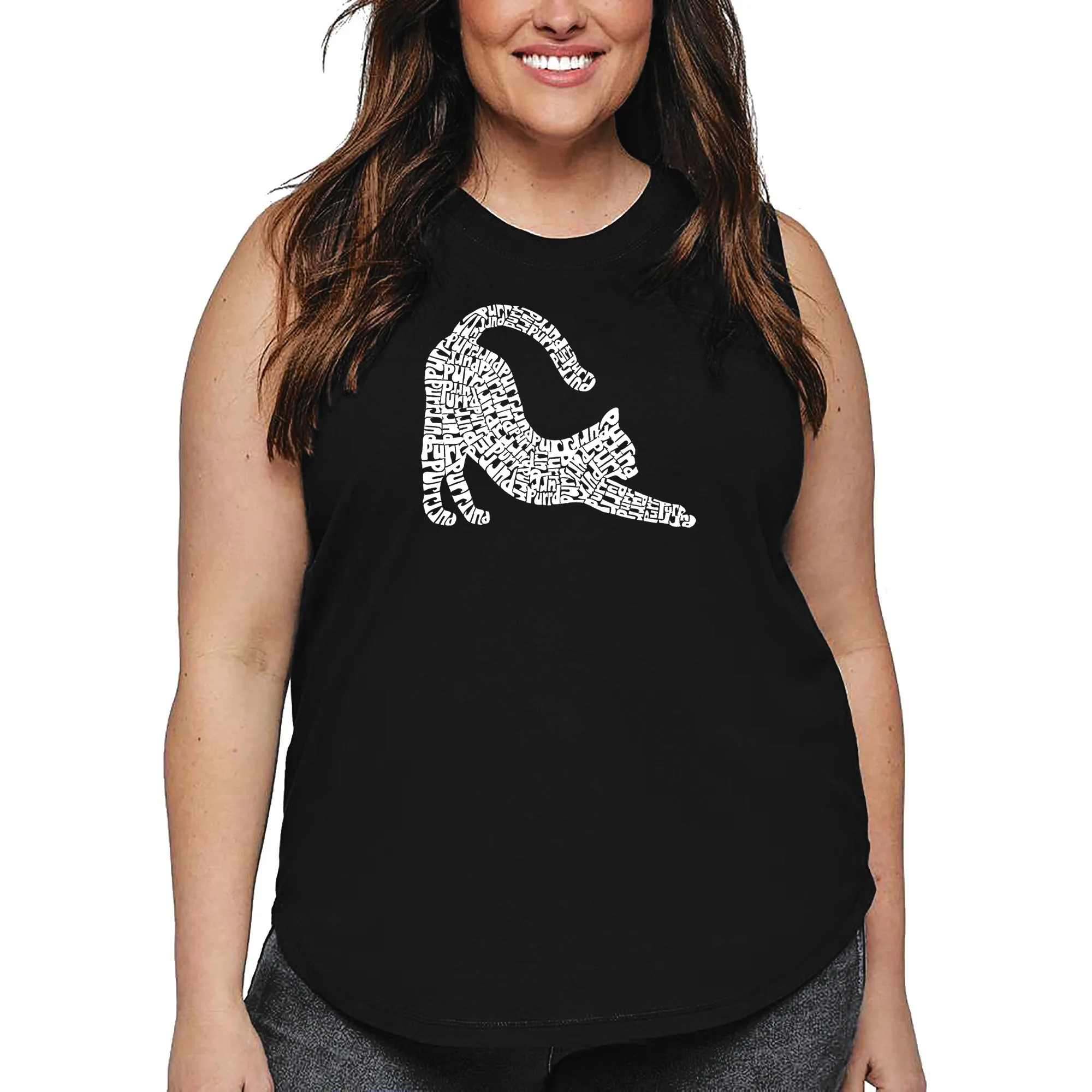 Stretching Cat - Women's Plus Size Word Art Tank Top sold by LA Pop Art