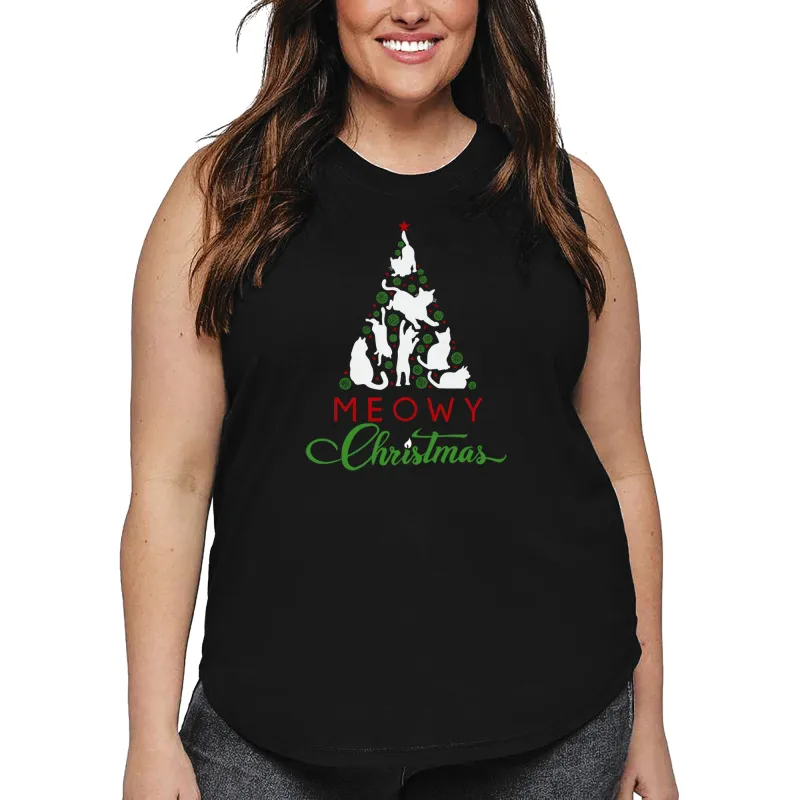 Meowy Christmas Tree - Women's Plus Size Word Art Tank Top sold by LA Pop Art