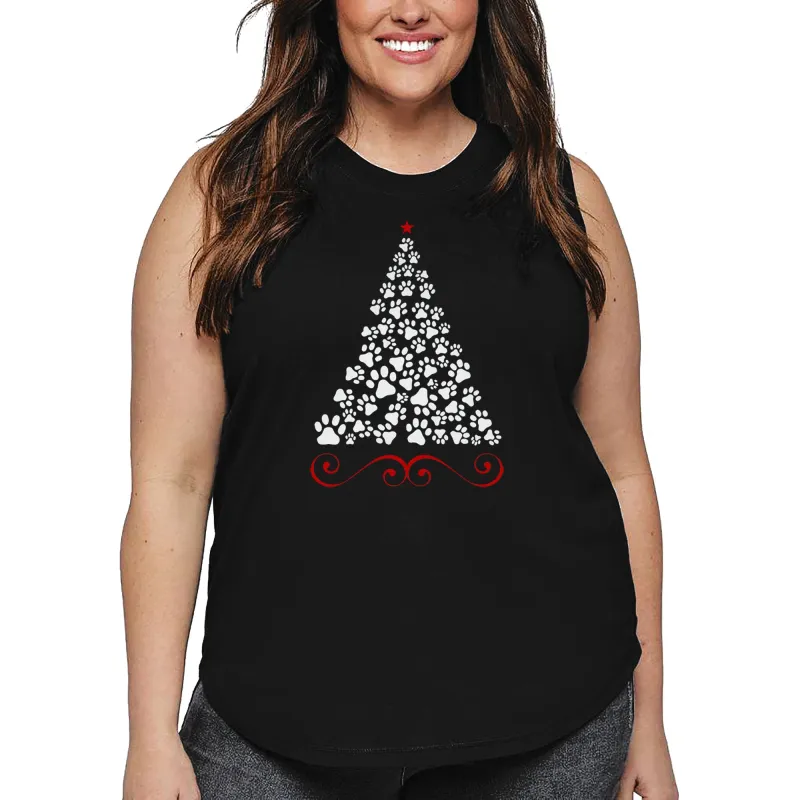 Paw Christmas Tree - Women's Plus Size Word Art Tank Top sold by LA Pop Art