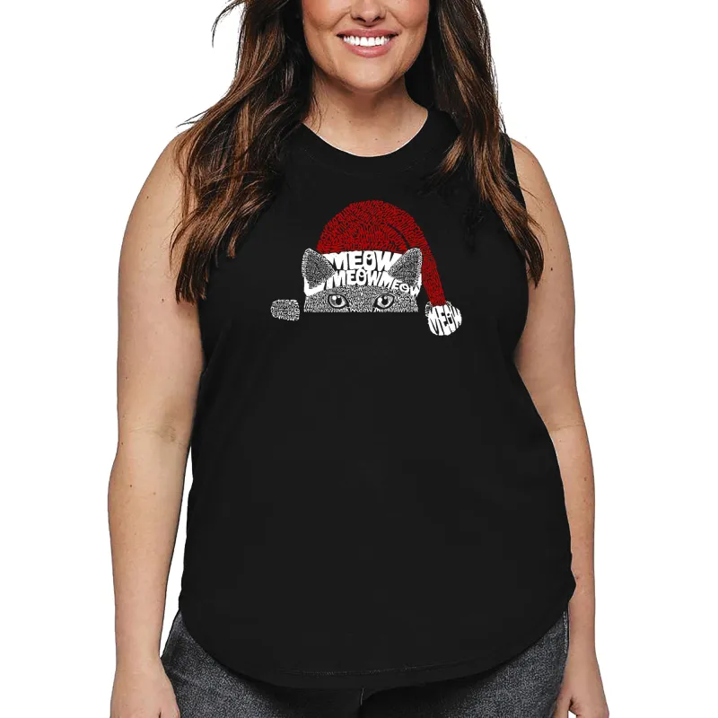 Christmas Peeking Cat - Women's Plus Size Word Art Tank Top sold by LA Pop Art