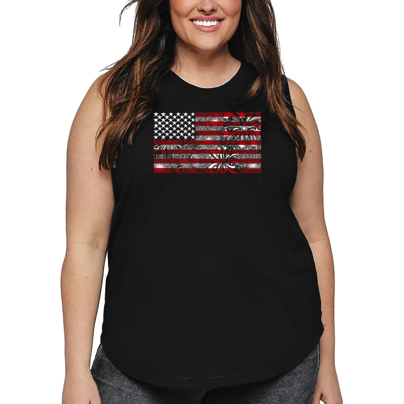 Women's Plus Size Word Art Tank Top - Fireworks American Flag sold by LA Pop Art