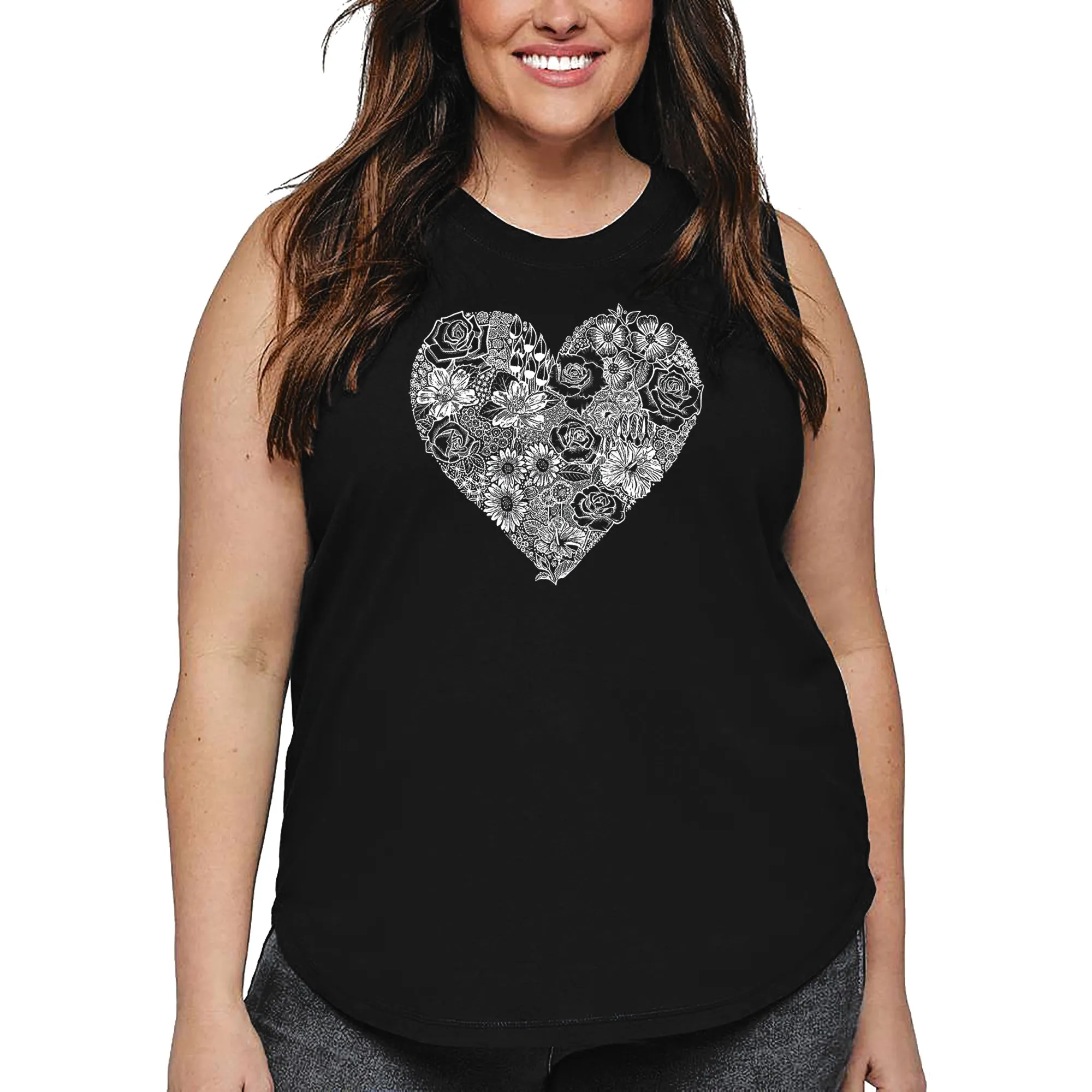 Women's Plus Size Word Art Tank Top - Heart Flowers sold by LA Pop Art
