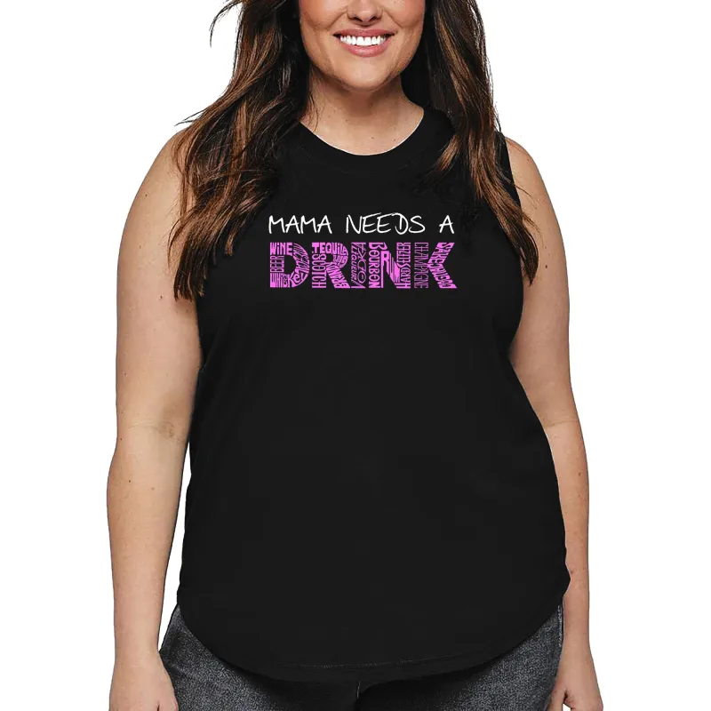 Women's Plus Size Word Art Tank Top - Mama Needs a Drink sold by LA Pop Art