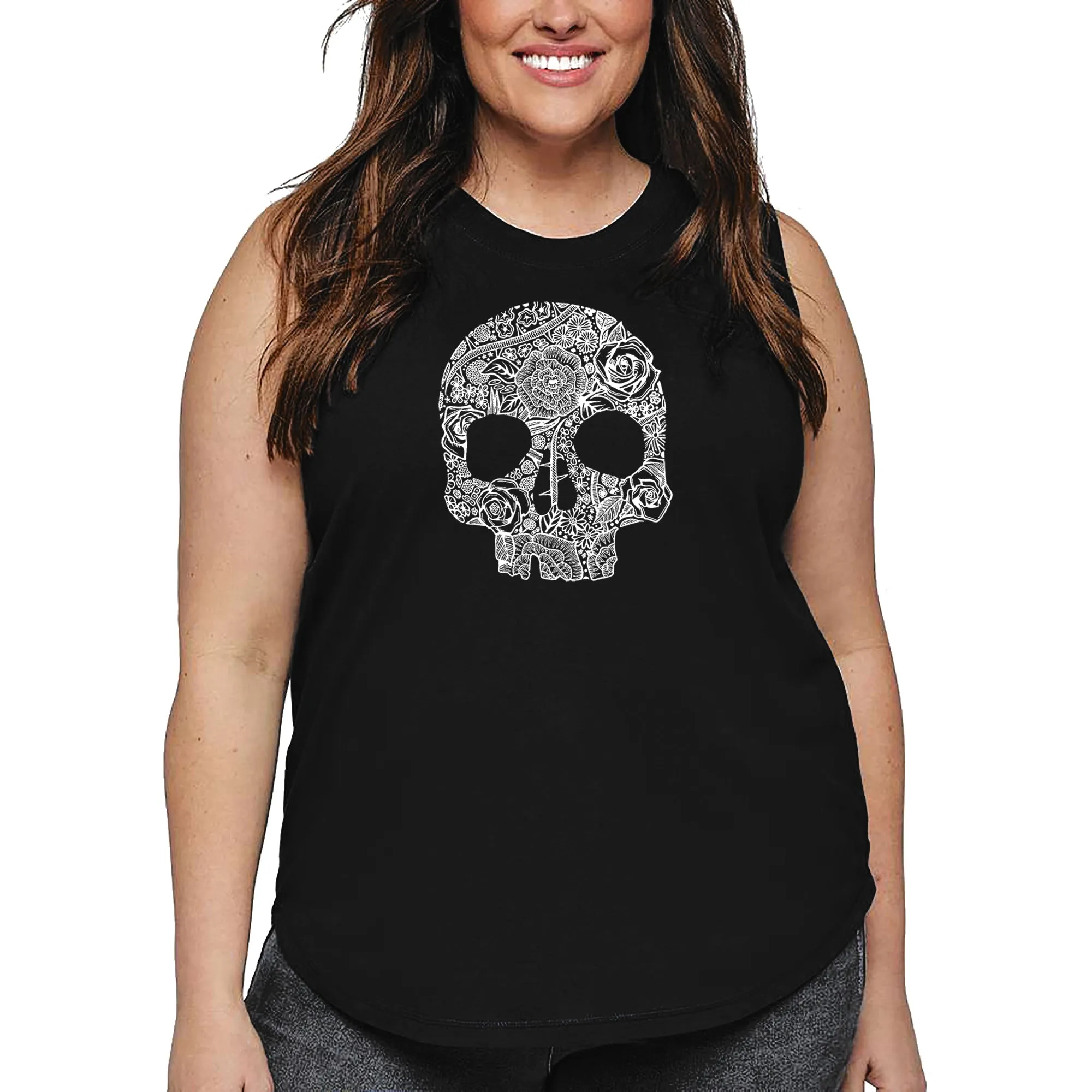 Women's Plus Size Word Art Tank Top - Flower Skull sold by LA Pop Art