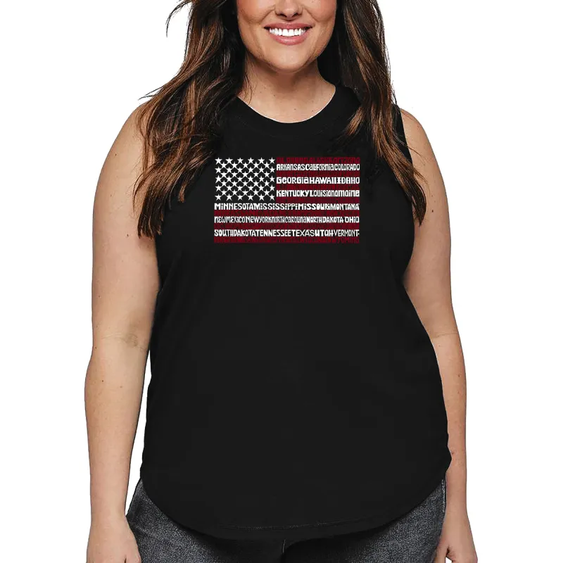 Women's Plus Size Word Art Tank Top - 50 States USA Flag sold by LA Pop Art