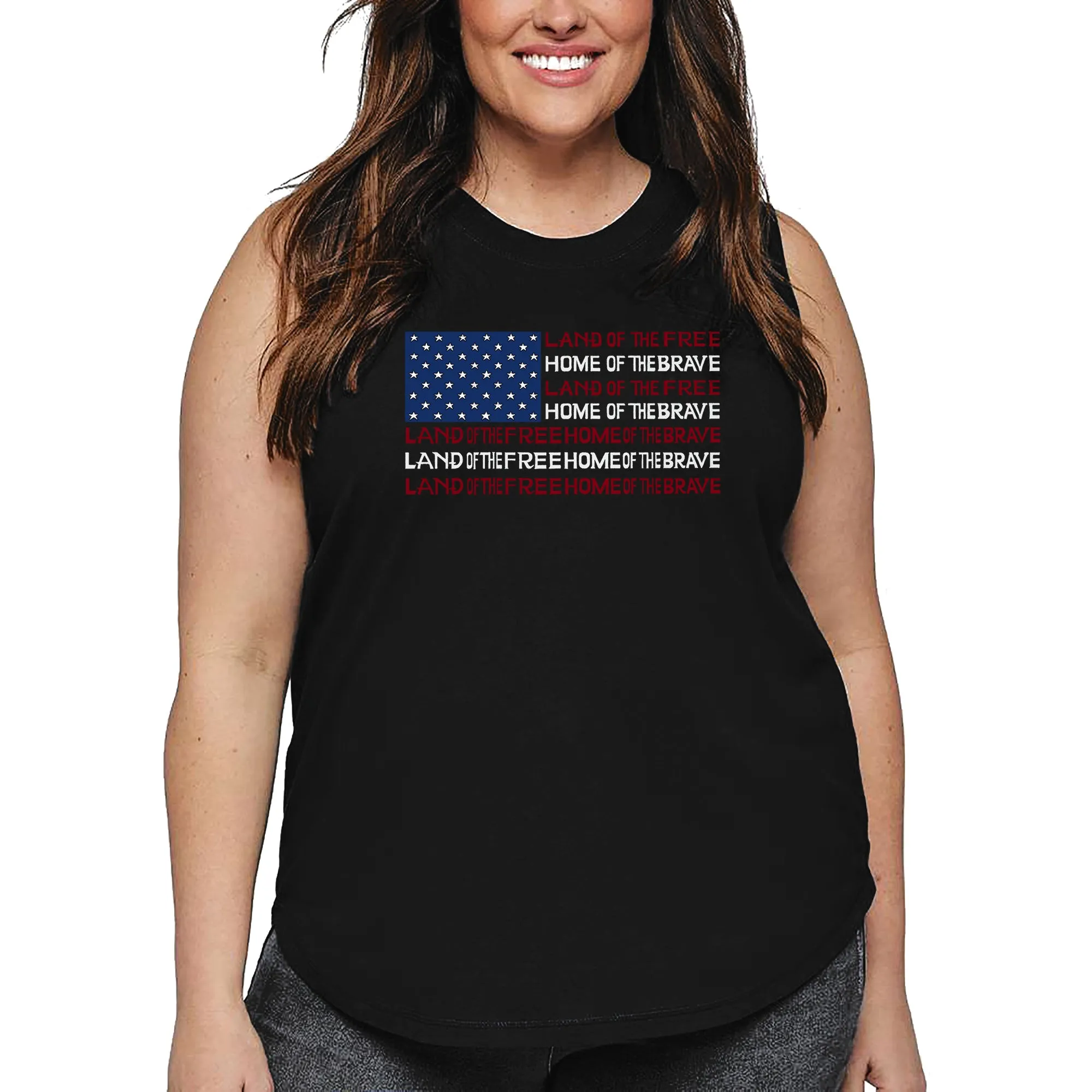 Women's Plus Size Word Art Tank Top - Land of the Free American Flag sold by LA Pop Art