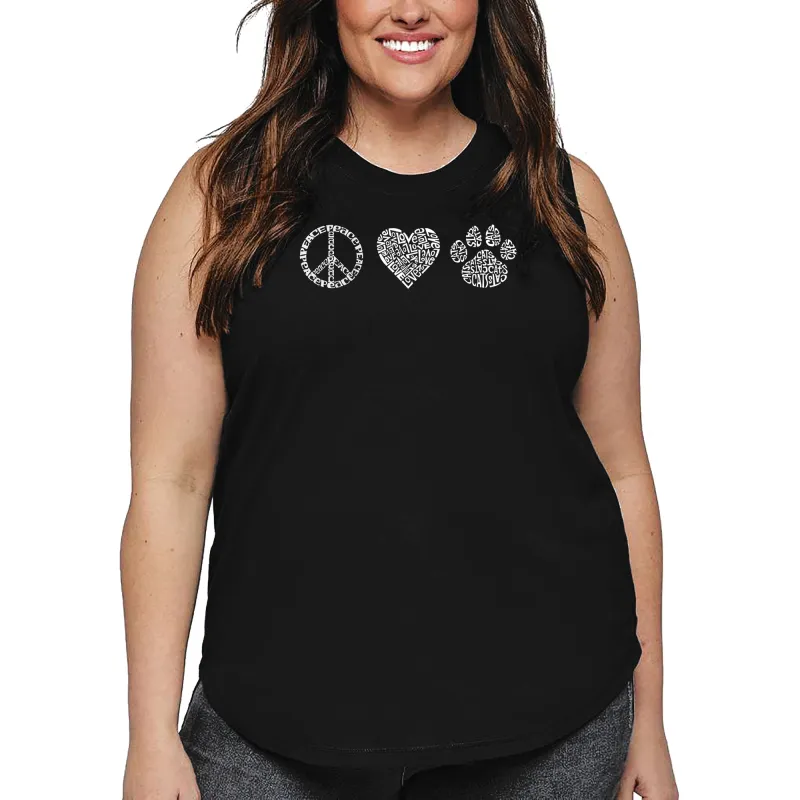 Women's Plus Size Word Art Tank Top - Peace Love Cats sold by LA Pop Art