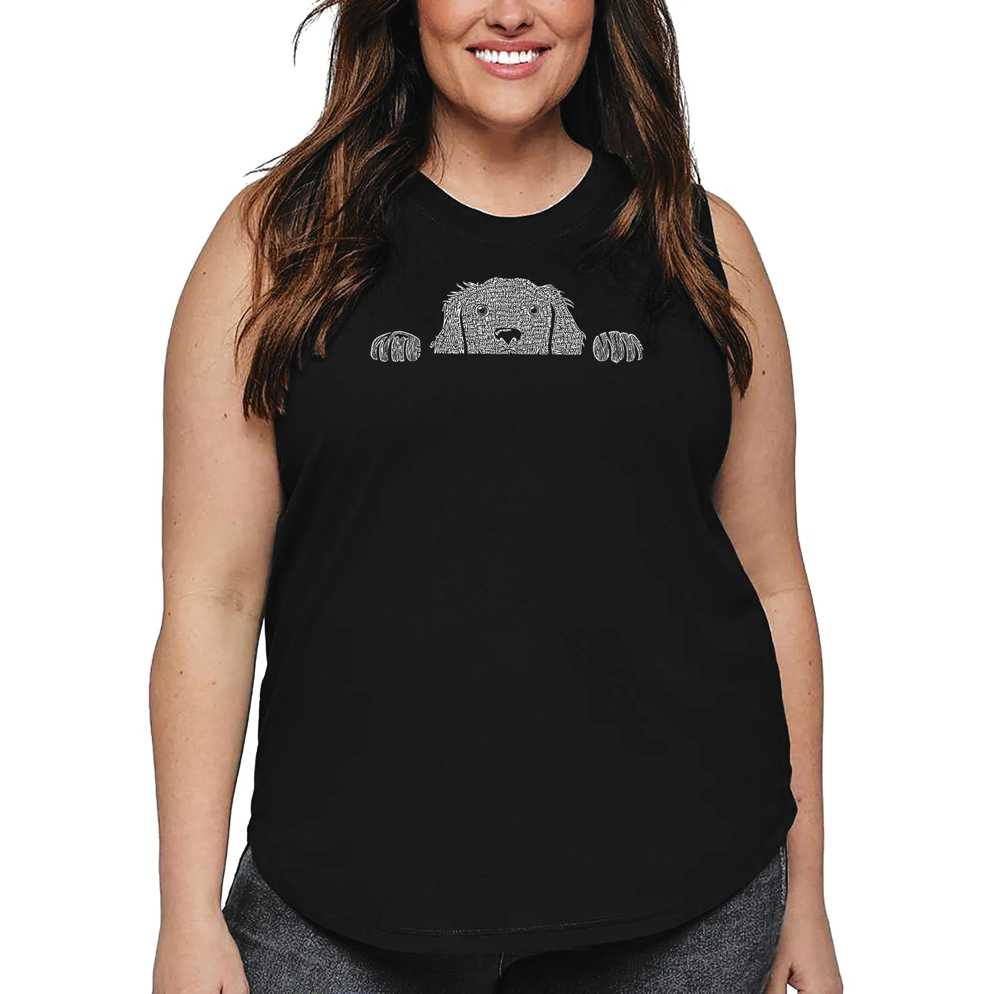 Women's Plus Size Word Art Tank Top - Peeking Dog sold by LA Pop Art