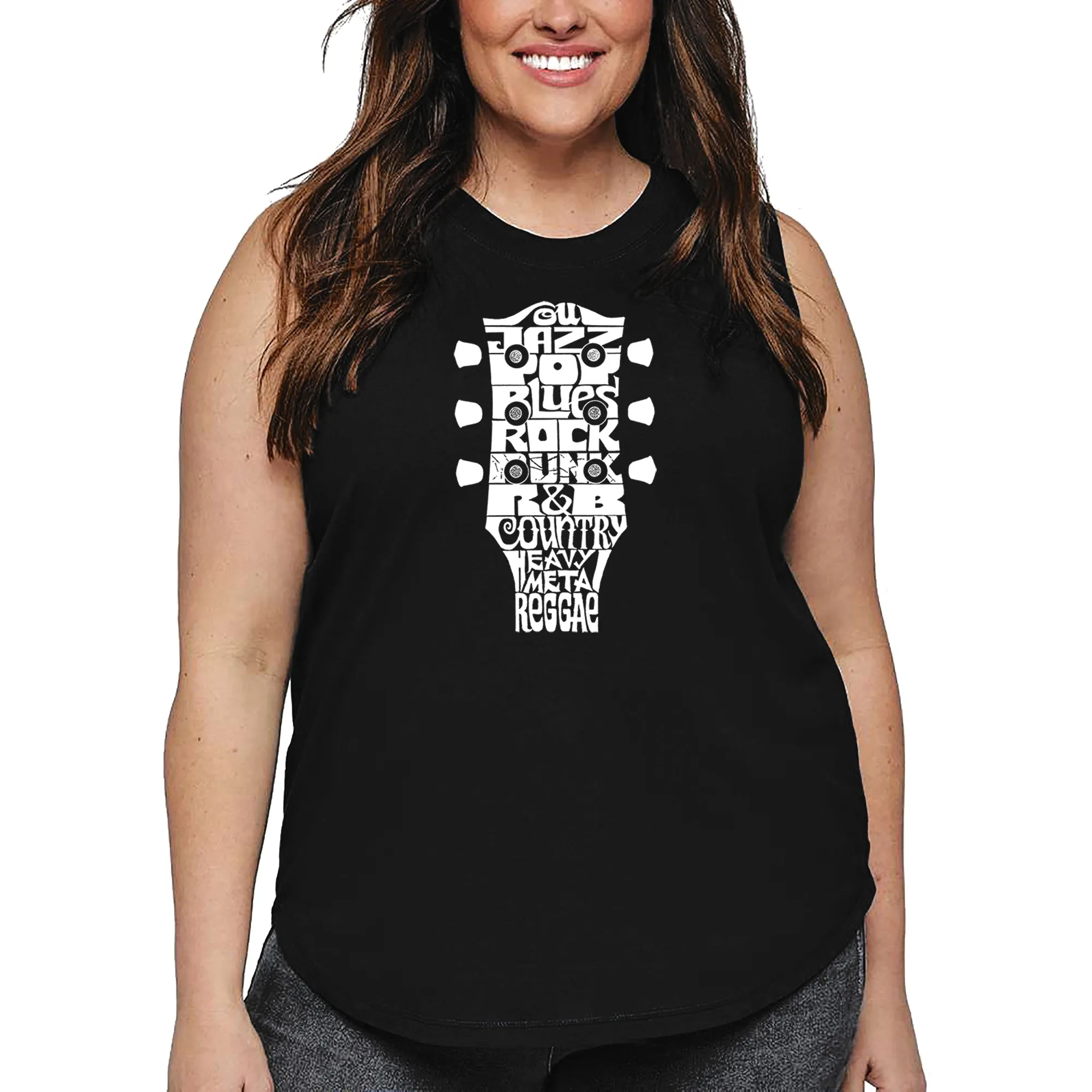 Women's Plus Size Word Art Tank Top - Guitar Head Music Genres sold by LA Pop Art