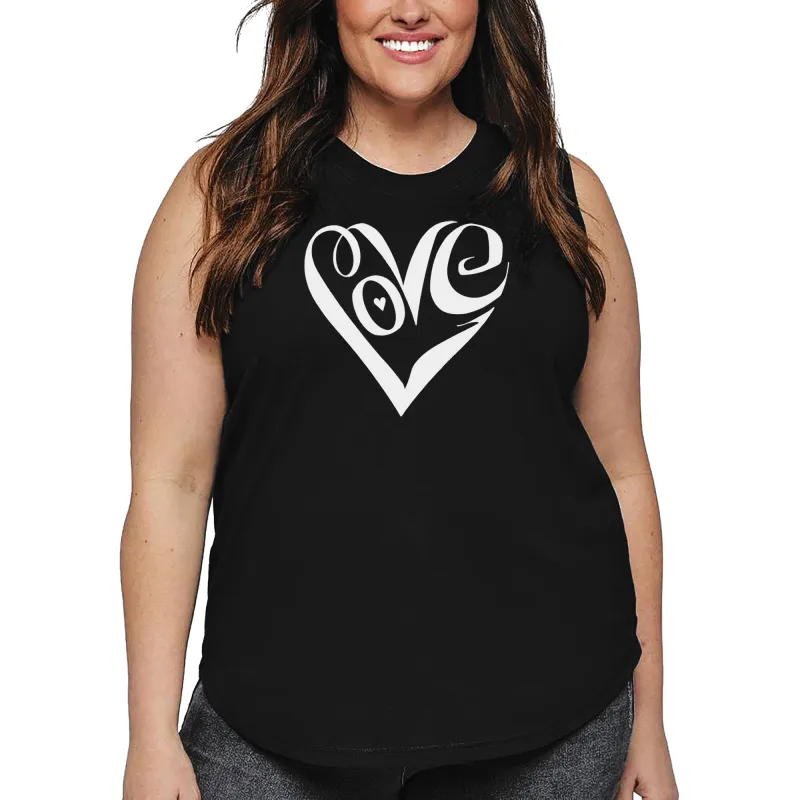 Women's Plus Size Word Art Tank Top - Script Love Heart sold by LA Pop Art