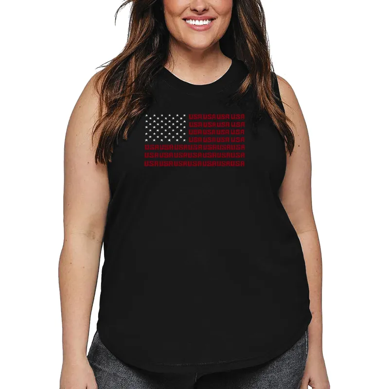 Women's Plus Size Word Art Tank Top - USA Flag sold by LA Pop Art