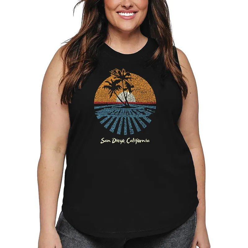 Women's Plus Size Word Art Tank Top - Cities In San Diego sold by LA Pop Art