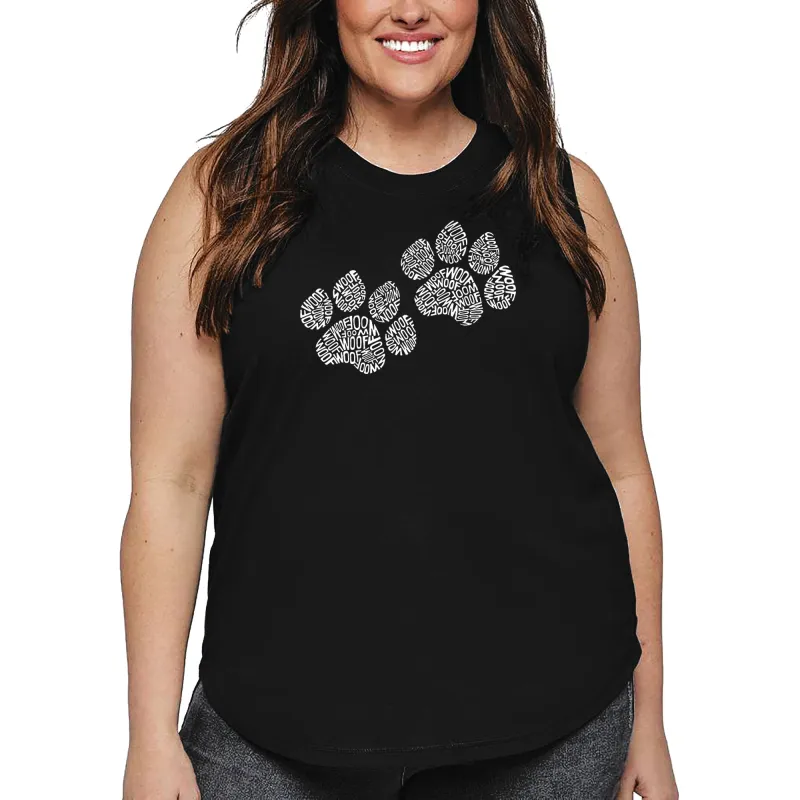 Women's Plus Size Word Art Tank Top - Woof Paw Prints sold by LA Pop Art