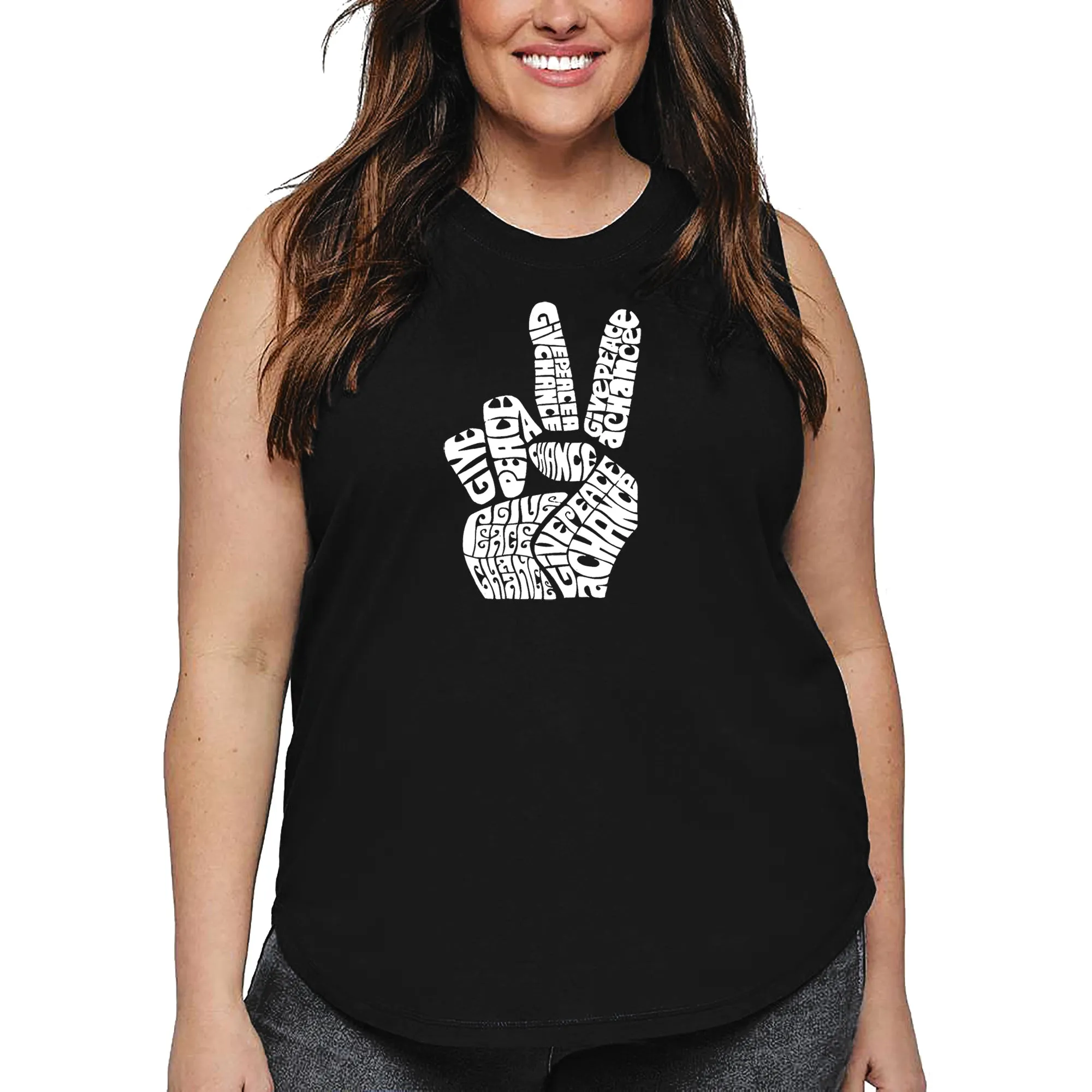Women's Plus Size Word Art Tank Top - PEACE FINGERS sold by LA Pop Art