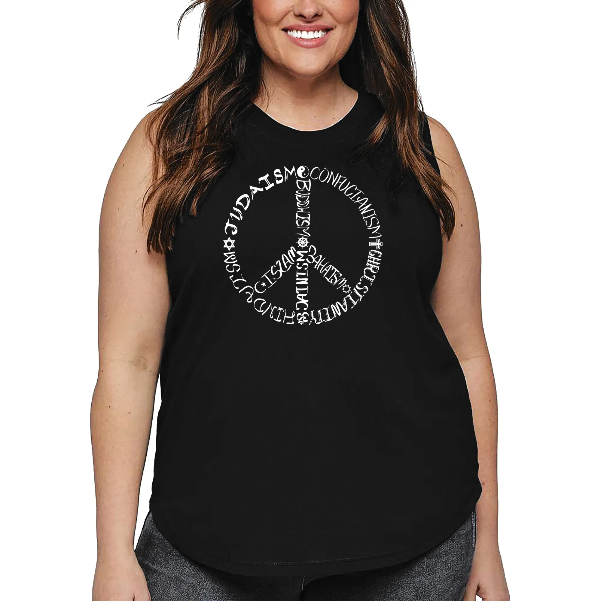 Women's Plus Size Word Art Tank Top - Different Faiths peace sign sold by LA Pop Art