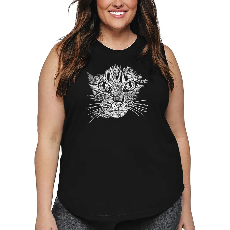 Women's Plus Size Word Art Tank Top - Cat Face sold by LA Pop Art