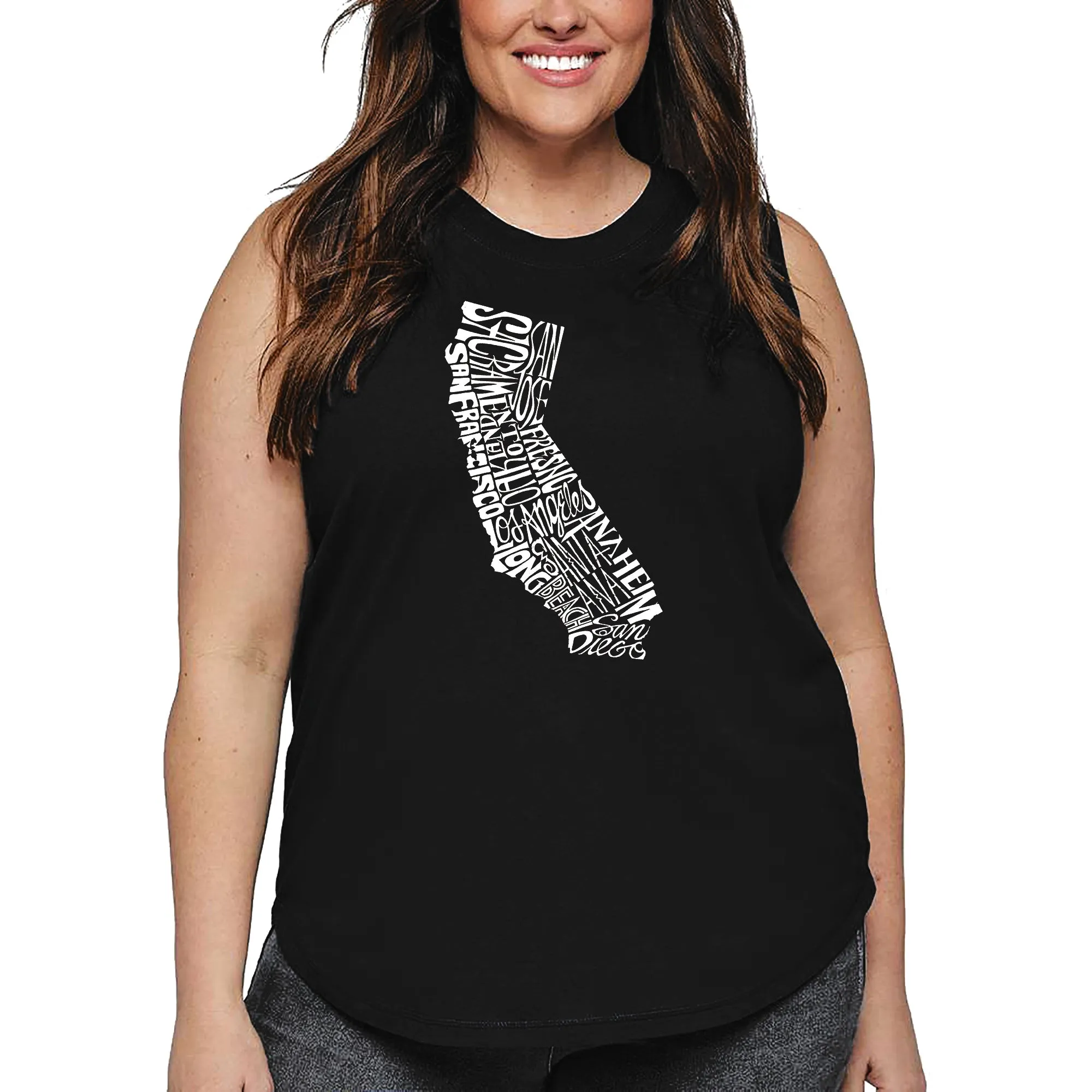 Women's Plus Size Word Art Tank Top - California State sold by LA Pop Art