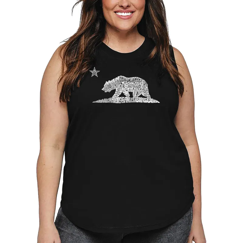 Women's Plus Size Word Art Tank Top - California Bear sold by LA Pop Art