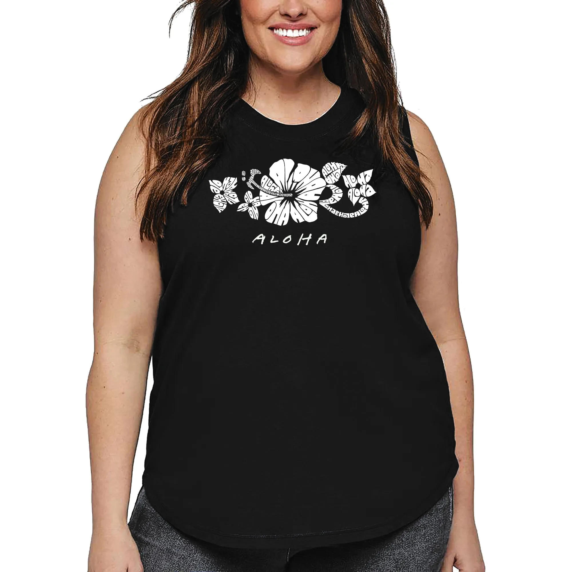 Women's Plus Size Word Art Tank Top - ALOHA sold by LA Pop Art