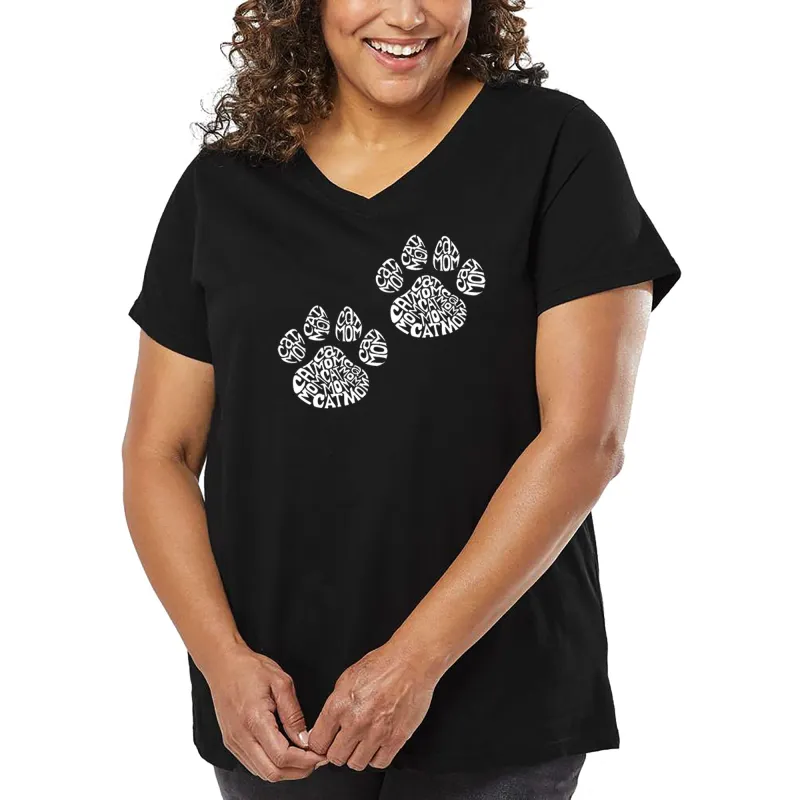 Women's Plus Size Word Art V-Neck - Cat Mom sold by LA Pop Art