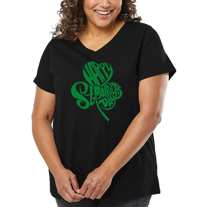 Women's Plus Size Word Art V-Neck - St. Patrick's Day Shamrock sold by LA Pop Art