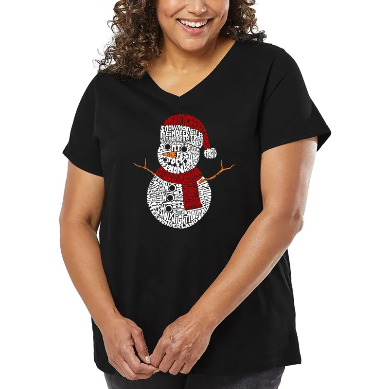 Christmas Snowman - Women's Plus Size Word Art V-Neck sold by LA Pop Art