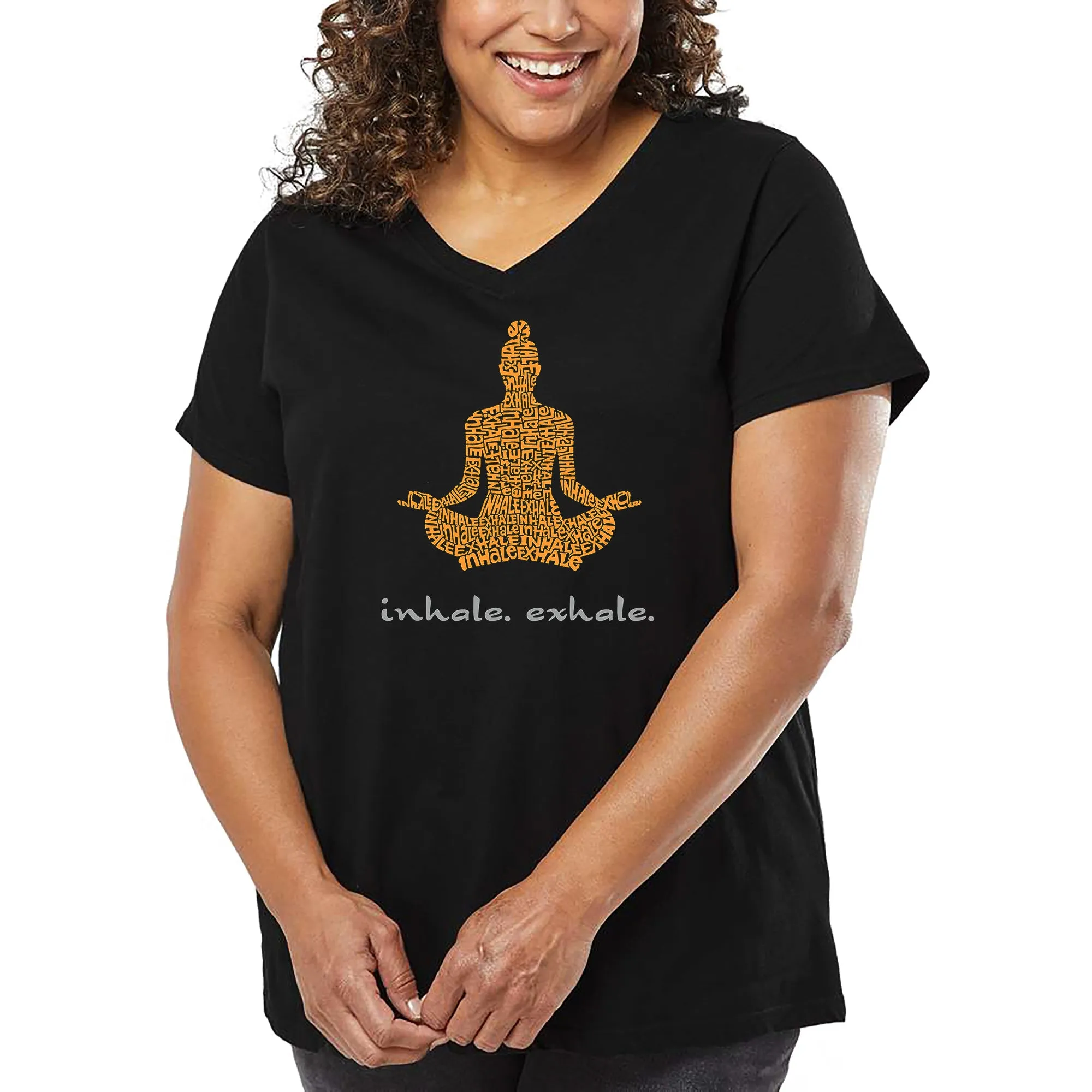 Women's Plus Size Word Art V-Neck - Inhale Exhale sold by LA Pop Art