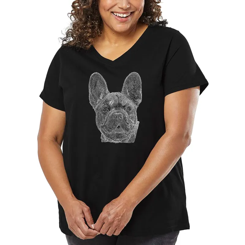 Women's Plus Size Word Art V-Neck - French Bulldog sold by LA Pop Art