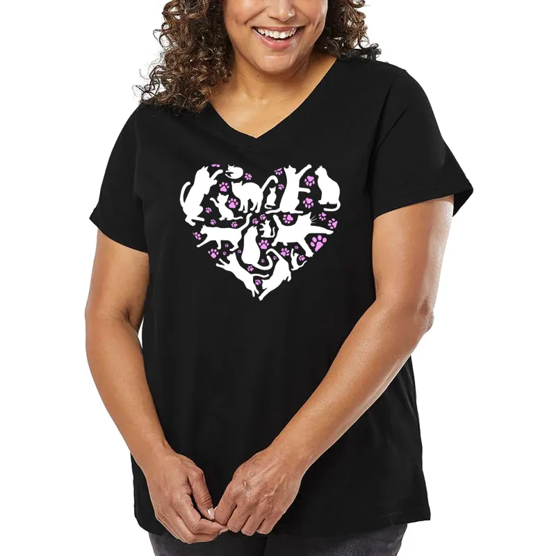 Cat Heart - Women's Plus Size Word Art V-Neck sold by LA Pop Art