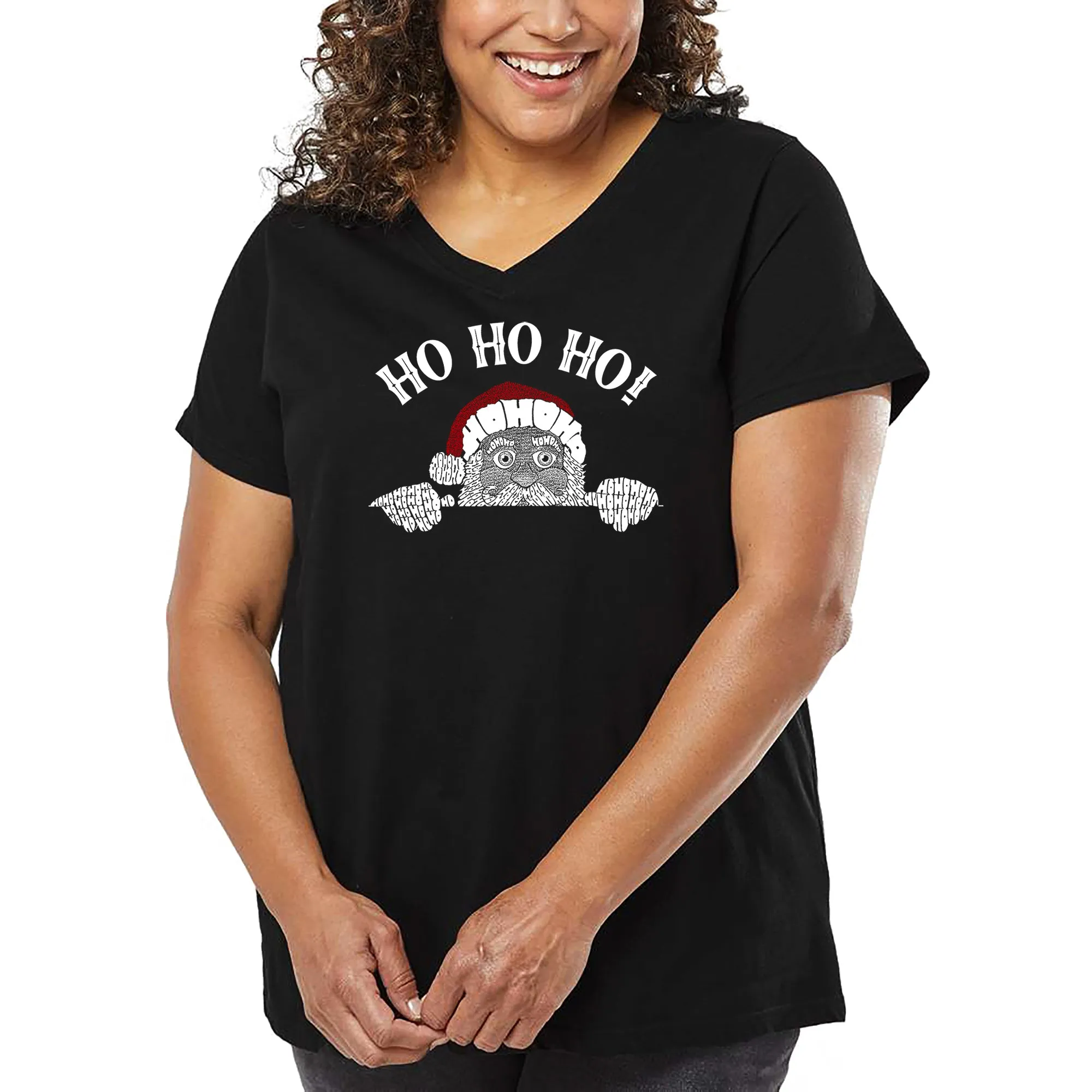 Peeking Santa - Women's Plus Size Word Art V-Neck sold by LA Pop Art