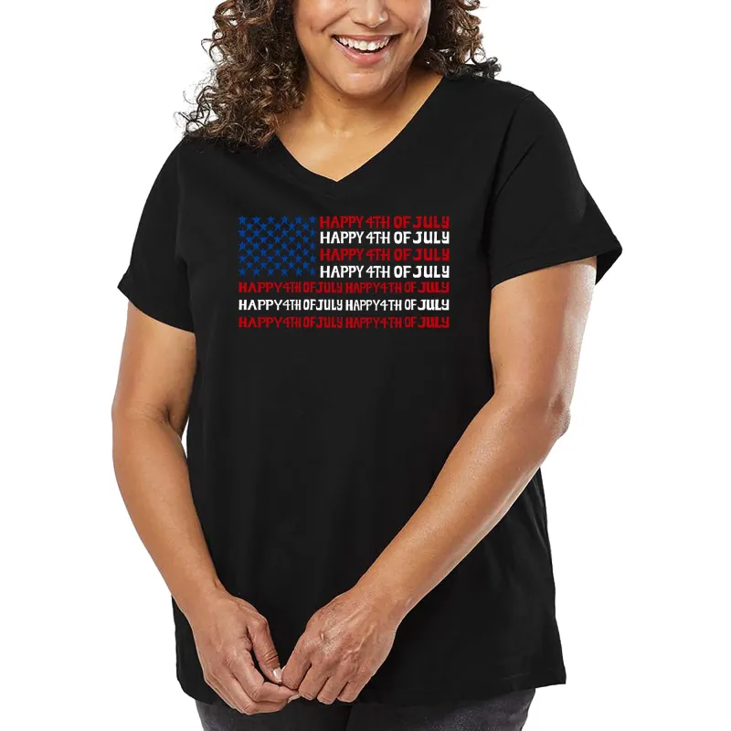 Happy 4th of July - Women's Plus Size Word Art V-Neck sold by LA Pop Art