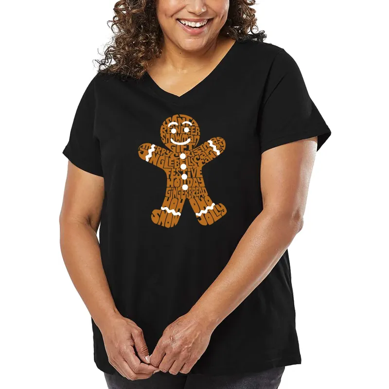 Gingerbread - Women's Plus Size Word Art V-Neck sold by LA Pop Art