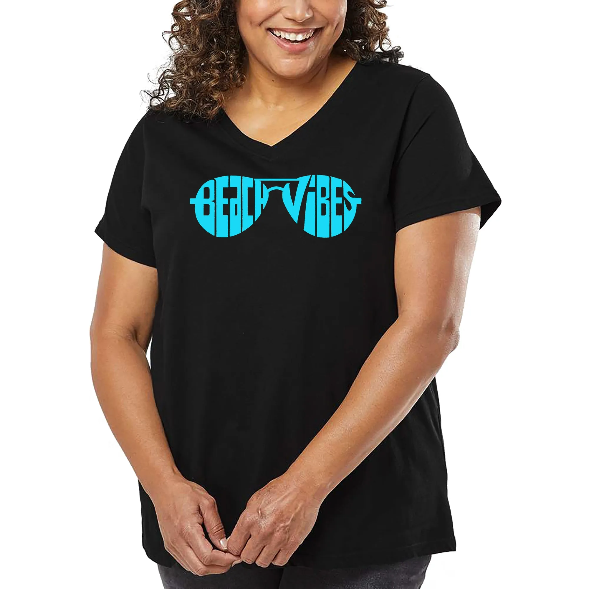 Beach Vibes - Women's Plus Size Word Art V-Neck sold by LA Pop Art