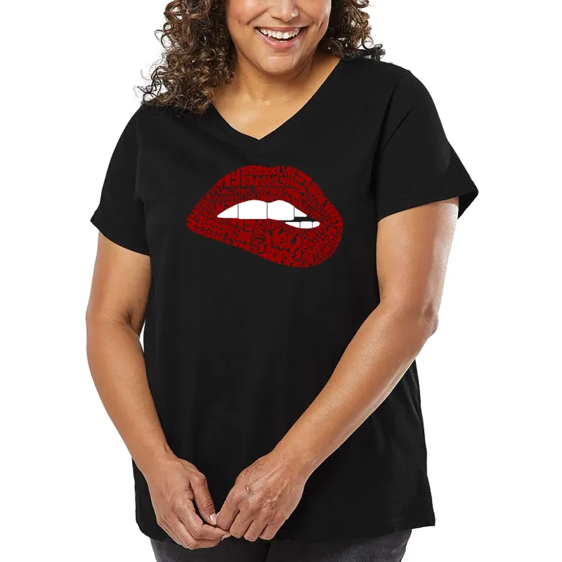 Brooklyn Lips - Women's Plus Size Word Art V-Neck sold by LA Pop Art