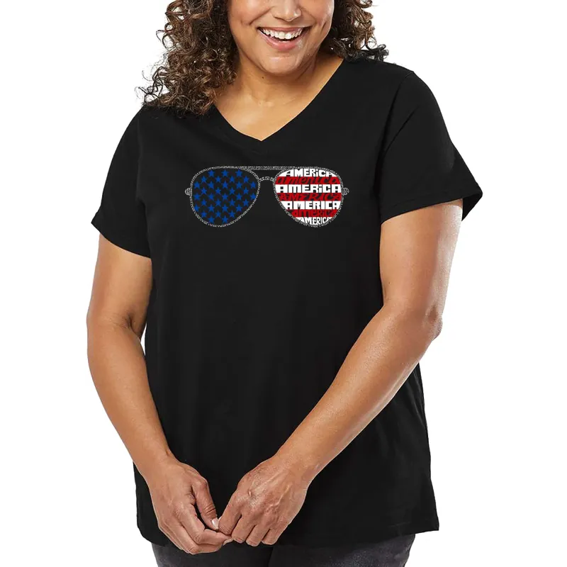 Americana Sunglasses - Women's Plus Size Word Art V-Neck sold by LA Pop Art