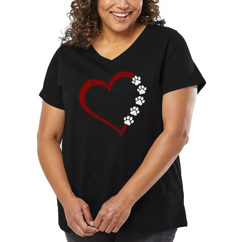 Meow Heart - Women's Plus Size Word Art V-Neck sold by LA Pop Art