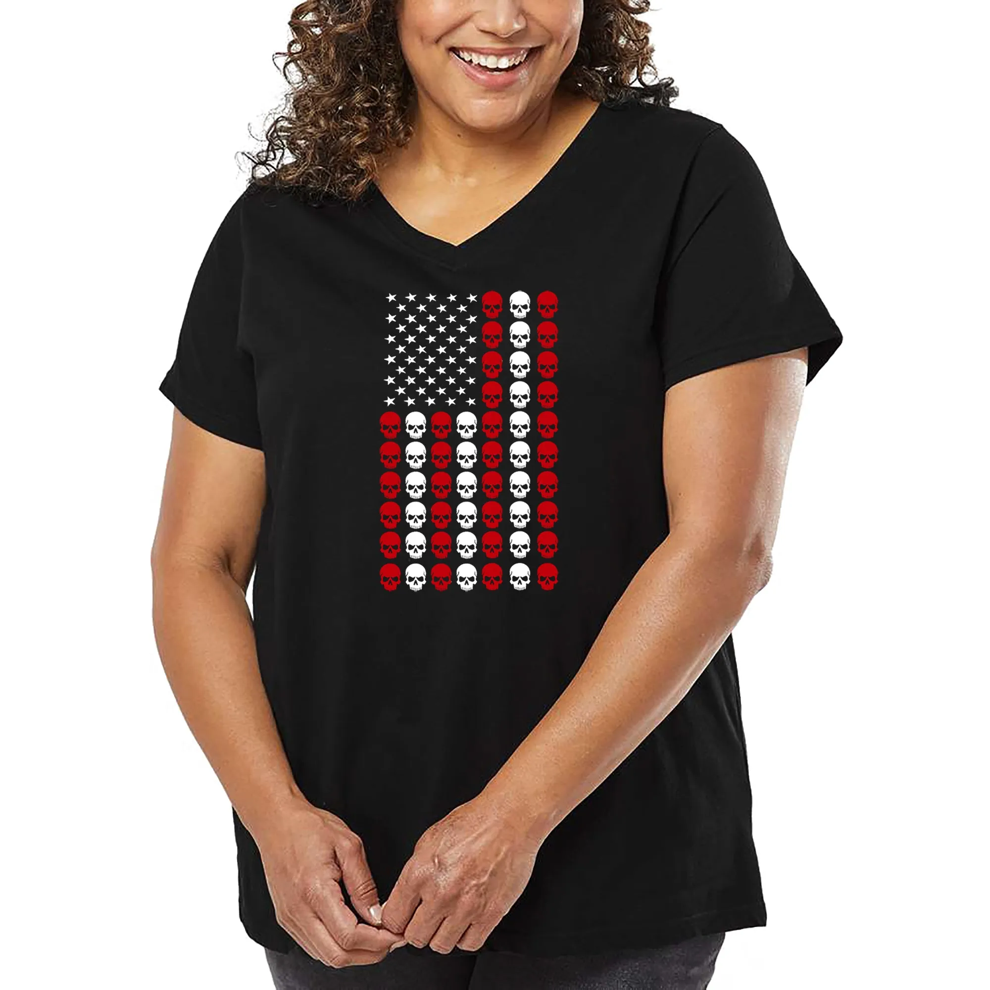 Skull Flag - Women's Plus Size Word Art V-Neck sold by LA Pop Art
