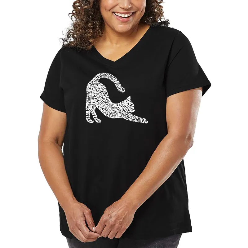 Stretching Cat - Women's Plus Size Word Art V-Neck sold by LA Pop Art