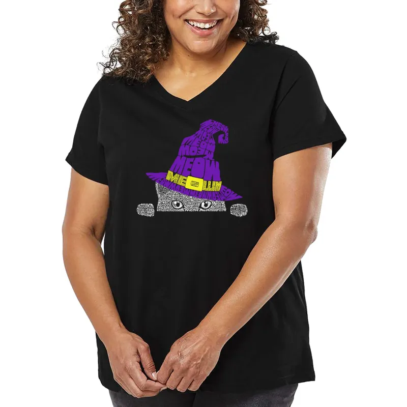 Peeking Witch Cat - Women's Plus Size Word Art V-Neck sold by LA Pop Art