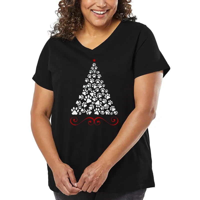Paw Christmas Tree - Women's Plus Size Word Art V-Neck sold by LA Pop Art