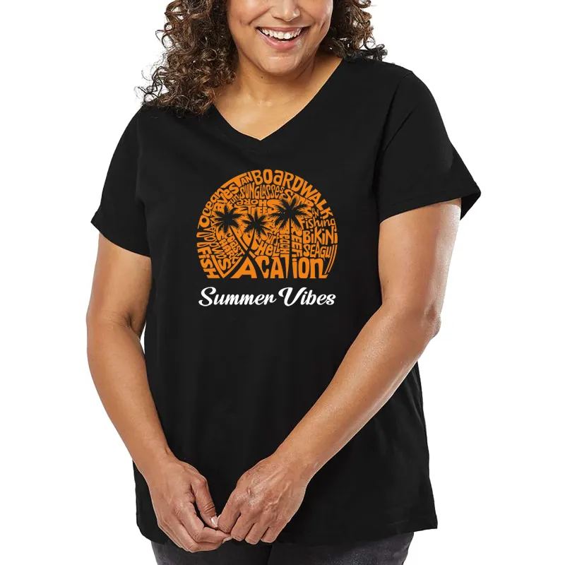 Summer Vibes - Women's Plus Size Word Art V-Neck sold by LA Pop Art